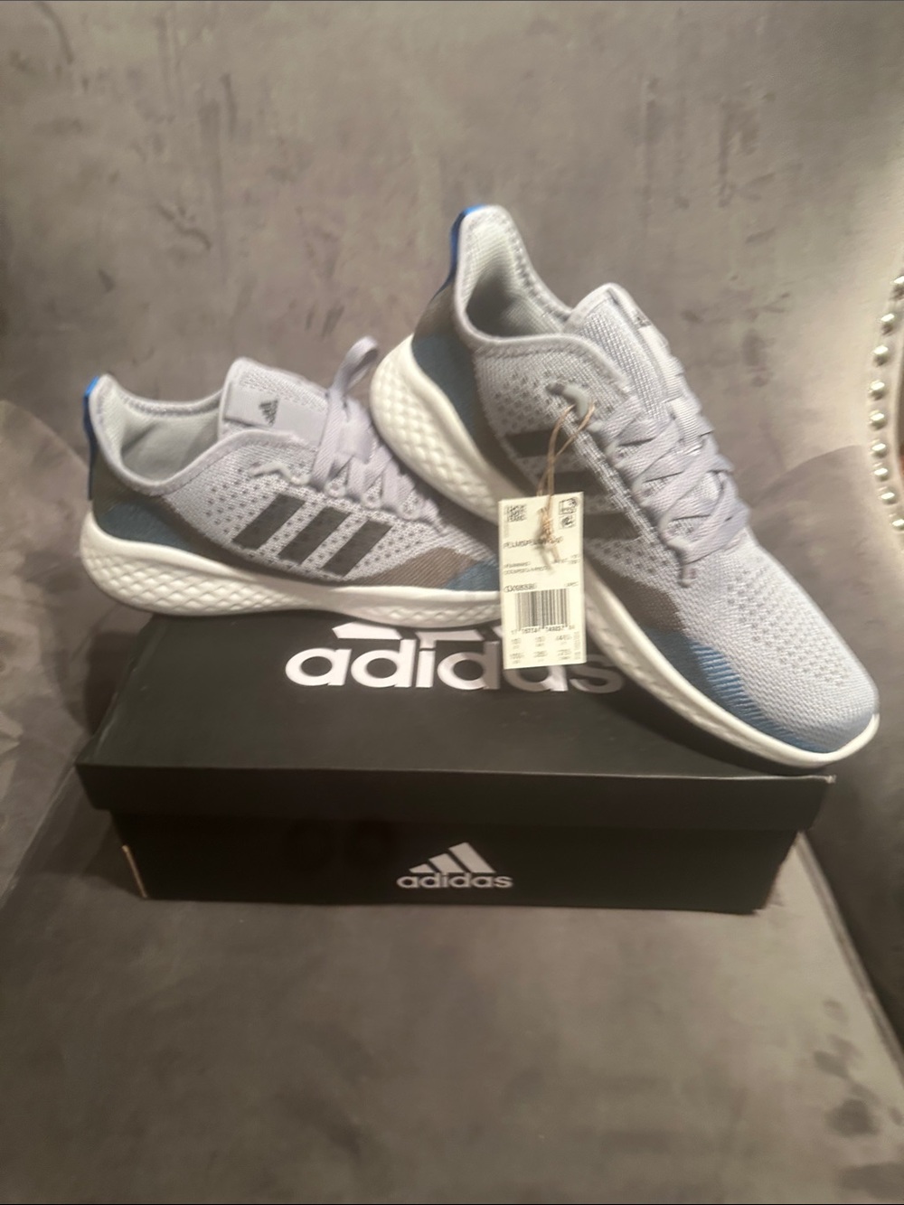 adidas Light Gray and Blue Men's Knit Running Sneakers